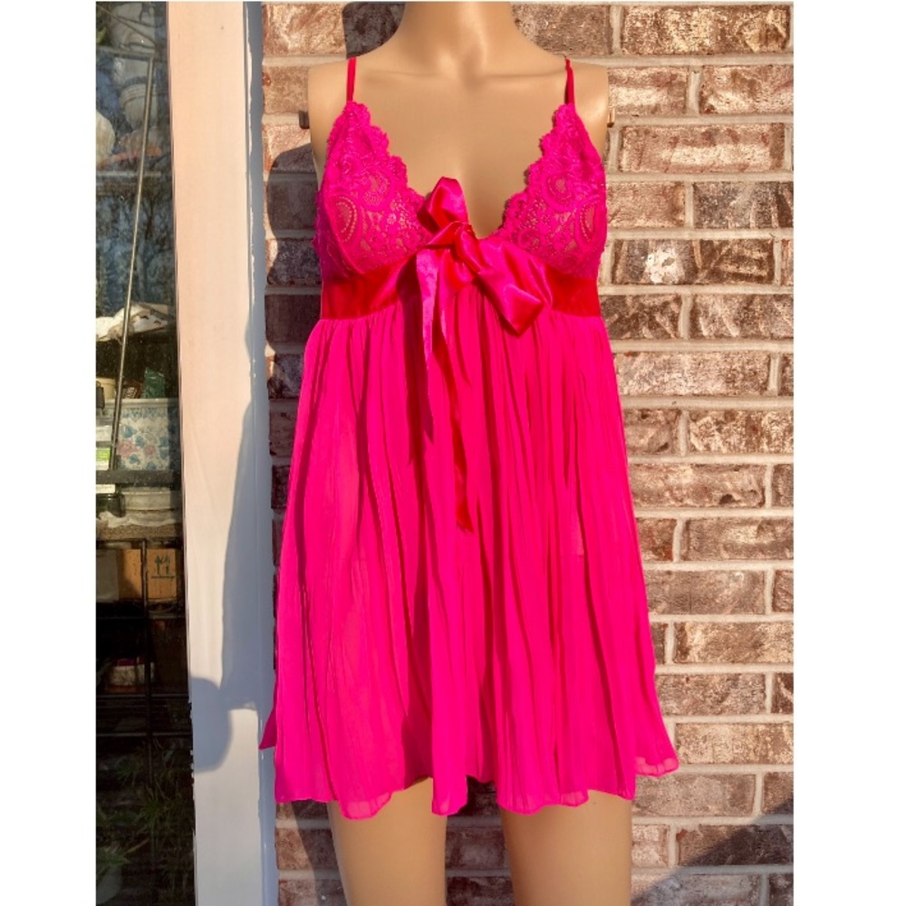 Hot Pink Lace Victorias Secret Slip Chemise Lingerie Nightie